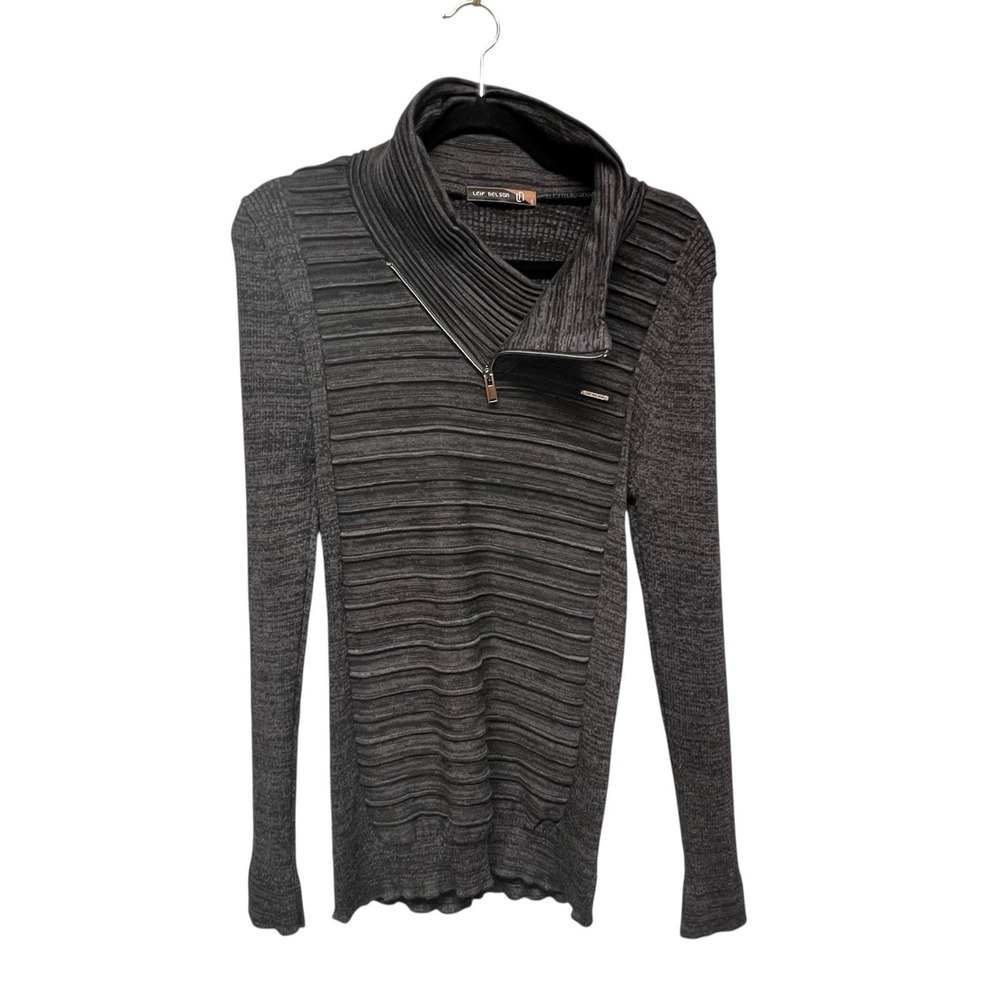 Leif Nelson Cable Knit Sweater Shawl Collar Funnel Neck Gray Techwear Streetwear - Picture 3 of 16